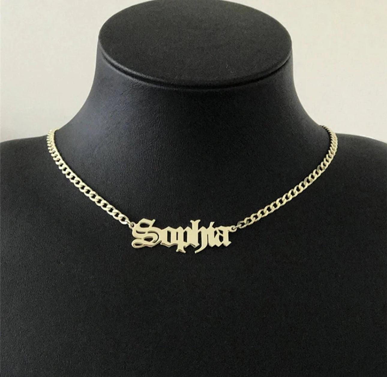 Old English Name Necklace w/ Cuban Chain