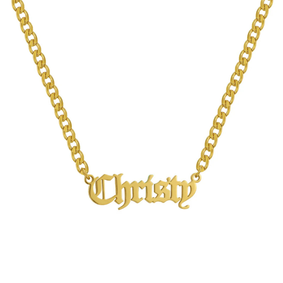 Old English Name Necklace w/ Cuban Chain