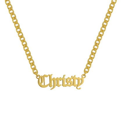 Old English Name Necklace w/ Cuban Chain