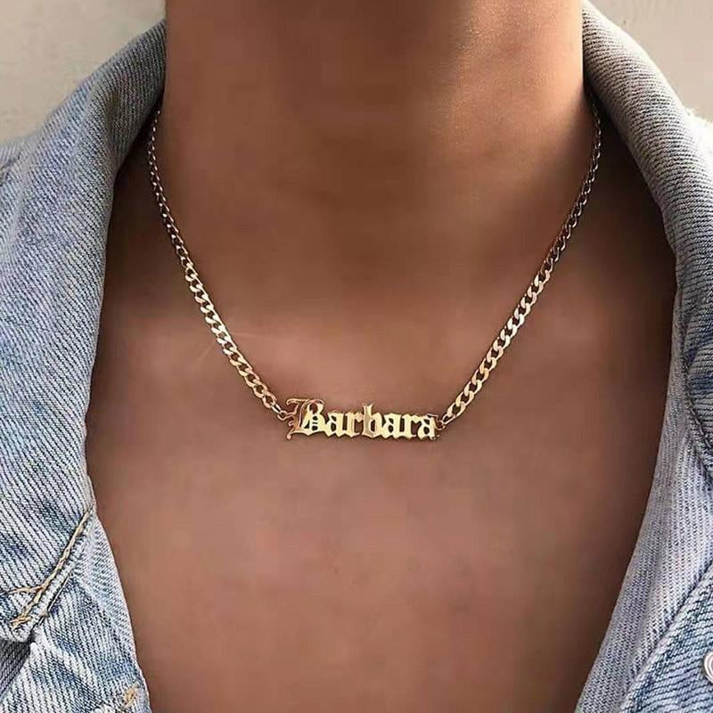 Old English Name Necklace w/ Cuban Chain